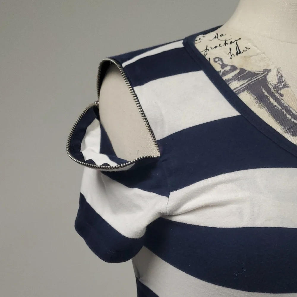 Michael Kors Blue and White Fitted Short Sleeve T-Shirt - Picture 3 of 7